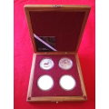 4 X SILVER 1 OZ KRUGERRANDS 2017+CERTIFICATE + 2018/19/20 - ENCAPSULATED,  IN ROSEWOOD BOX (8514)