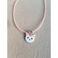 Pink rubber cord necklace with cute rubber cat pendant