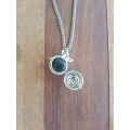 Stainless steel necklace with angel wing / ball locket pendant & agate gemstone inside The locket op