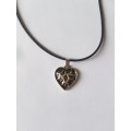 Black leather cord with heart pendant & extender chain