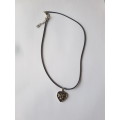 Black leather cord with heart pendant & extender chain