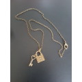 Bronze tone fashion necklace with lock & key pendant