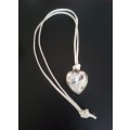 White/cream leather cord necklace with upcycled heart pendant
