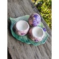 Really gorgeous & unusual crockery with pink & purple flowers Consists of 2 egg cups for boiled eggs