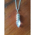 Stainless steel chain with clear quartz crystal gemstone pendant