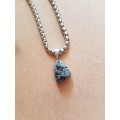 Solid stainless steel snake chain necklace with snowflake obsidian nugget pendant