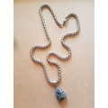Solid stainless steel snake chain necklace with snowflake obsidian nugget pendant