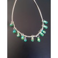 Choker style necklace with gorgeous faceted green beads Silver tone fashion necklace