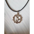 Black faux leather waxed cord necklace with Ohm pendant The necklace has an extender chain