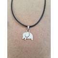 Black faux leather waxed cord necklace with cute elephant pendant