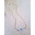 Gold tone fashion choker style necklace with traditional blue evil eye cubic zirconia centre piece p