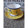 Teacup & saucer with lemon & leaf design By Inoha zest collection, made in France In perfect conditi
