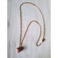 Gold tone fashion necklace with natural rhodochrosite gemstone heart shape pendant
