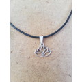 Black faux leather waxed cord with lotus flower pendant The lotus flower symbolizes purity, strength