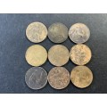 Collection of 9 early year British Farthings