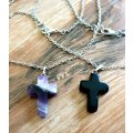 Black Agate Cross Necklace, Black Crystal Esoteric Jewellery, Organic Black Agate Necklace