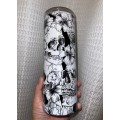 Floral Skulls Black & White Stainless Steel Tumbler With Straw