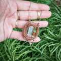 Clear Quartz With Peridot & Carnelian Chips in Copper Pendant Necklace