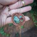 Landscape Agate, Peridot & Turquoise Wrapped In Copper Pendant Necklace