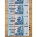 Set of 5 x 100 Trillion Zimbabwe Dollar Notes AA Series UNC
