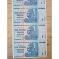 Set of 6 x 100 Trillion Zimbabwe Dollar Notes AA Series UNC