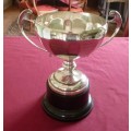 Large silver plated trophy on stand