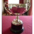 Large silver plated trophy on stand