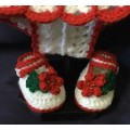 Crocheted Baby Girl Christmas Photo Prop - Dress, Diaper Cover, Hat and Shoes Set
