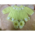 Daisies Crocheted Baby Girl Jacket and Shoes (0-3+ Months)