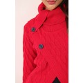 Ladies Button Front High Neck Sweater Red