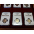 Mandela 90th Birthday 2008 R5 NGC graded, 6 Piece set, MS61-MS66, Wooden box NOT included.