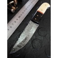 Handmade DAMASCUS steel Knife with Camel bone and bull horn handle. R1 start, No reserve auction.