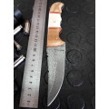 Handmade DAMASCUS Steel Knife, Camel Bone and wooden handle scales. Crazy R1 start, No reserve.