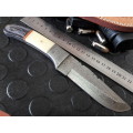 Handmade DAMASCUS Steel Knife, Wooden handle scales and damascus bolster Crazy R1 start, No reserve.