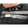 Handmade DAMASCUS Steel Knife, Wooden handle scales and damascus bolster Crazy R1 start, No reserve.
