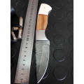 Handmade DAMASCUS Steel Knife, Camel Bone and wooden handle scales. Crazy R1 start, No reserve.
