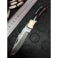 Handmade DAMASCUS  Folding Knife. BULL horn handle scales. Crazy R1 start, No reserve.
