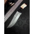 Handmade DAMASCUS Steel Knife, Camel Bone and Bull horn handle scales. Crazy R1 start, No reserve.