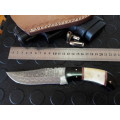 Handmade DAMASCUS Steel Knife, Camel Bone and Bull horn handle scales. Crazy R1 start, No reserve.