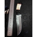 Handmade DAMASCUS Steel Knife, Camel Bone and Bull horn handle scales. Crazy R1 start, No reserve.