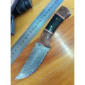 Handmade DAMASCUS Steel Knife, Bull Horn and wooden handle scales. Crazy R1 start, No reserve.