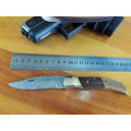 Handmade DAMASCUS  Folding Knife with wooden handle scales, Crazy R1 start, No reserve.
