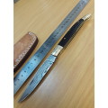 HANDMADE Damascus  steel folding knife with BULL HORN handle scales.