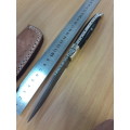 HANDMADE Damascus  steel folding knife with BULL HORN handle scales.