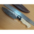 Handmade DAMASCUS Steel Knife, Bull horn and Camel Bone handle scales. NEW DESIGN !!!!