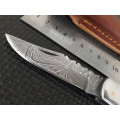 Handmade Damascus steel folding knife with CAMEL BONE handle scales.