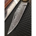 Handmade Damascus steel folding knife with WOODEN handle scales.