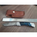 Handmade Damascus steel folding knife with Wooden handle scales. BIG SIZE.