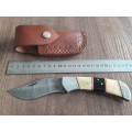 Handmade Damascus steel folding knife with Camel Bone and Bull Horn handle scales. Big Size !!