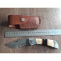 Handmade Damascus steel folding knife with Camel Bone and Bull Horn handle scales. Big Size !!